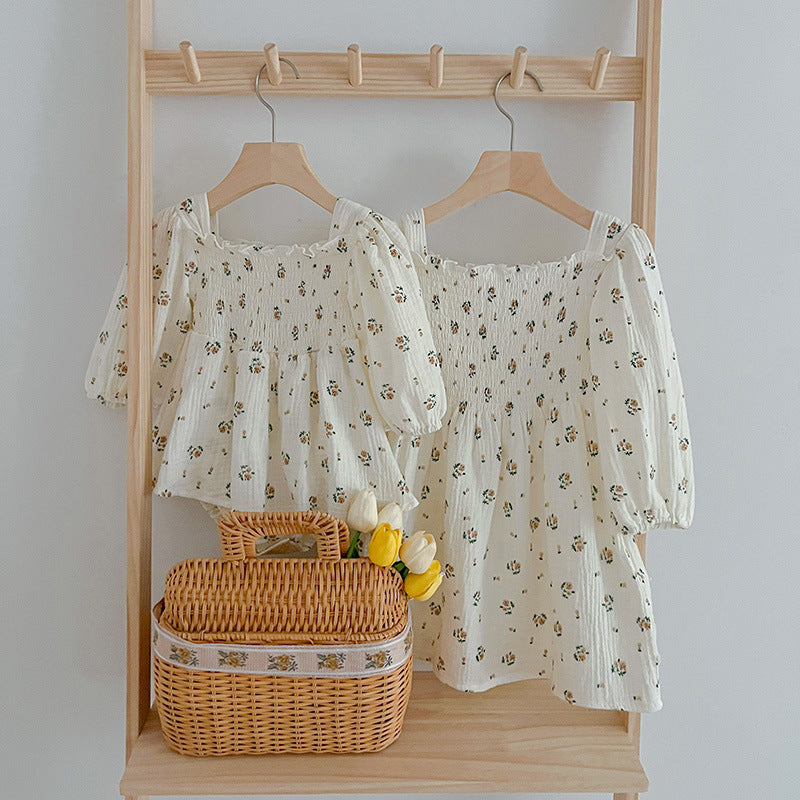 Floral Pattern Lantern Sleeves Princess Style Onesie And Dress, MyKids-USA®, Baby & Toddler Dresses, MyKids-USA -  -  -  -  -  -  - 