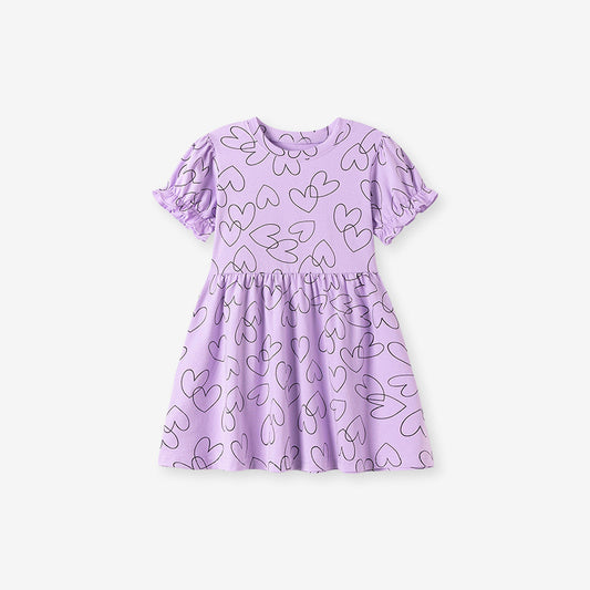 Summer Arrival Hearts Pattern Short Sleeves Dress for Stylish Girls, MyKids-USA®, Baby & Toddler Dresses, MyKids-USA - Size/Age - 90 (12-24M) - Color - Purple -  -  - TR2602021444-A.
