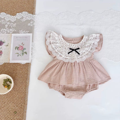Summer Arrival Baby Girls Cute Pink Fly Sleeves Flowers Embroidery Lace Decorated Onesies, MyKids-USA®, Baby One-Pieces, MyKids-USA - Size/Age - 66 (3-6M) - Color - Pink -  -  - TR2505292218-A
