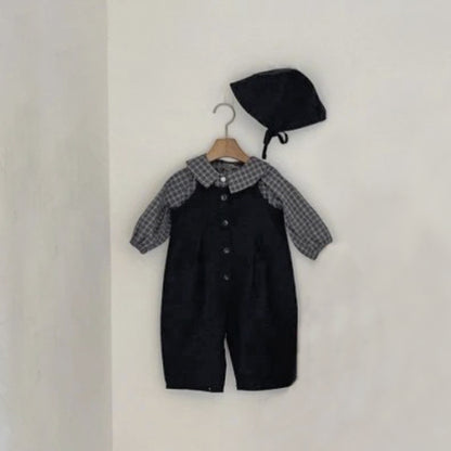 Autumn and Spring Baby Kids Unisex Long Sleeves Plaid Shirt, Solid Color Overalls and Hat Clothing Set, MyKids-USA®, Baby & Toddler Outfits, MyKids-USA - Size/Age - 66 (3-6M) - Color - Black -  -  - TR2601271207-A.