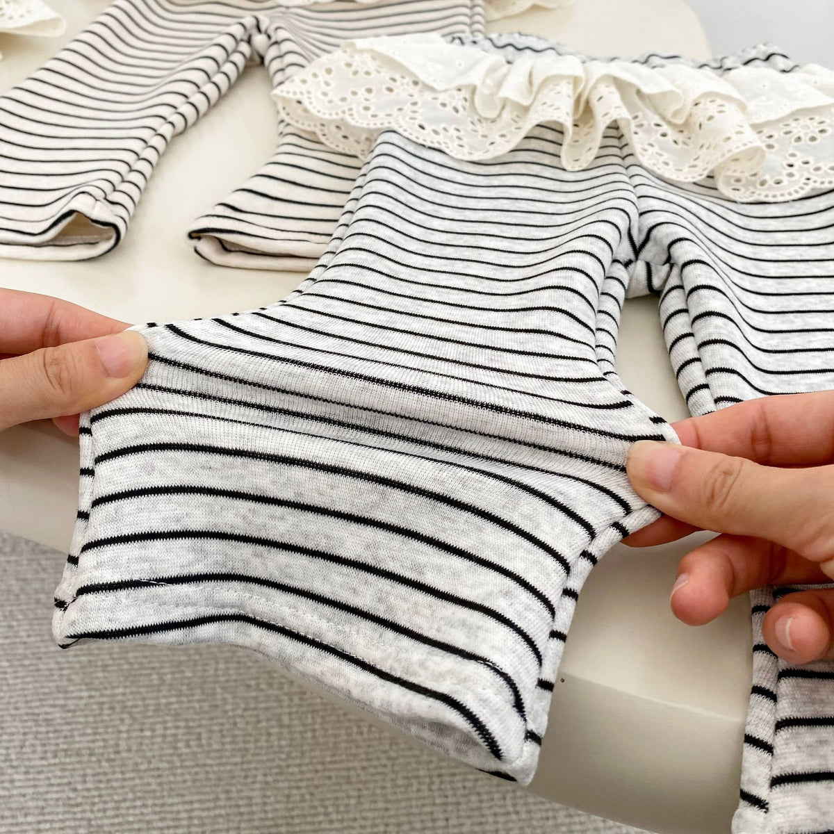 MyKids-USA® Autumn Arrival Baby Girls Striped Pattern Lace Trim Cute Pants