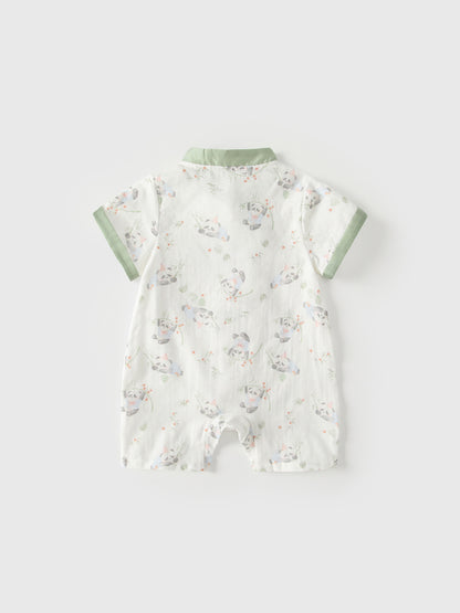 Summer Arrival Baby Boys Short Sleeves Cartoon Panda Pattern Rompers Bodysuits