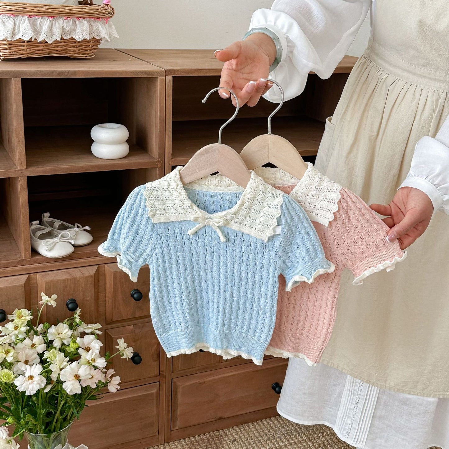Arrival Summer Baby Kids Girls Hollow-Out Pattern Color Patchwork Top, MyKids-USA®, Baby & Children's Tops, MyKids-USA - Size/Age - 73 (6-9M) - Color - Blue -  -  - TR2604262333-A.