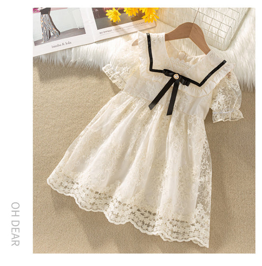 Summer Arrival Baby Girls Short Sleeves Flowers Pattern Embroidered Tulle Dress, MyKids-USA®, Baby & Children's Dresses, MyKids-USA - Size/Age - 100 (2-3Y) - Color - Beige -  -  - TR2605172350-A.