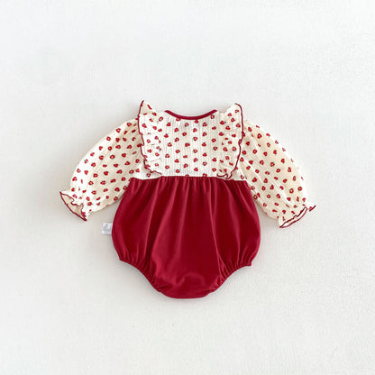 MyKids-USA® Baby Girls Long Sleeves Color Patchwork Floral Bodysuit