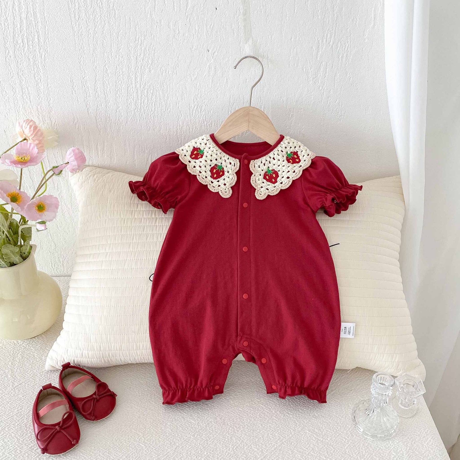 Summer Arrival Baby Girls Cute Single Breasted Rompers with Knitted Collar, MyKids-USA®, Baby One-Pieces, MyKids-USA -  -  -  -  -  -  - 