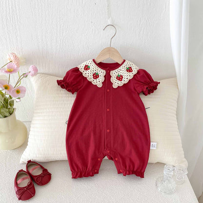 Summer Arrival Baby Girls Cute Single Breasted Rompers with Knitted Collar, MyKids-USA®, Baby One-Pieces, MyKids-USA -  -  -  -  -  -  - 