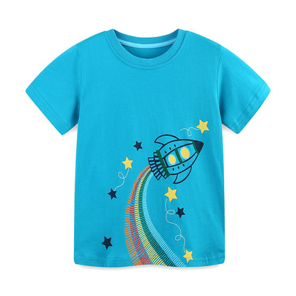 Summer Boys’ Rocket and Stars Cartoon Pattern T-shirt in European and American Style, MyKids-USA®, Baby & Toddler Tops, MyKids-USA -  -  -  -  -  -  - 