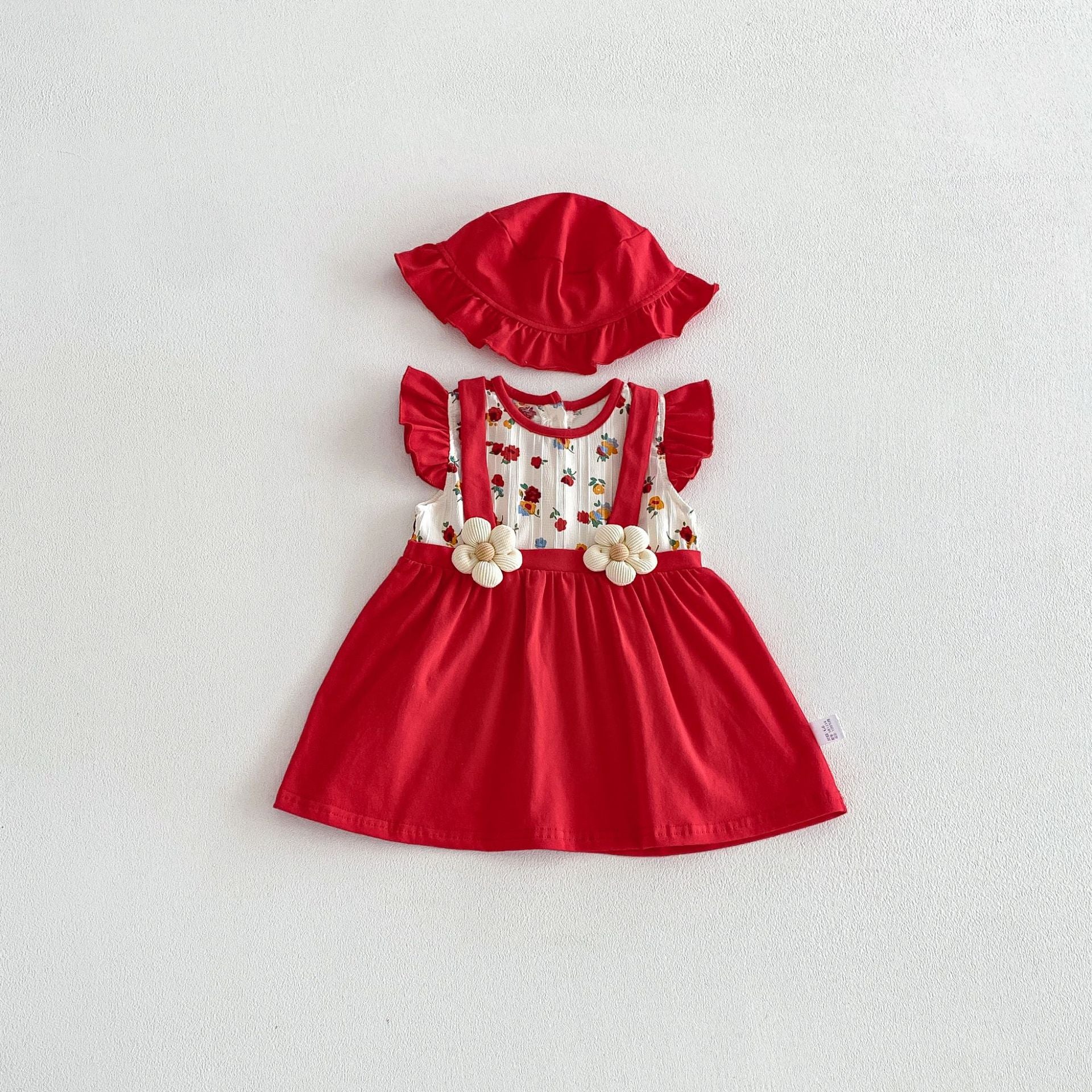 Summer Arrival Baby Girls Fly Sleeves Flowers Pattern Color Patchwork Bodysuit Dress with Hat, MyKids-USA®, Baby & Children's Dresses, MyKids-USA - Size/Age - 66 (3-6M) - Color - Red -  -  - TR2604272340-A.