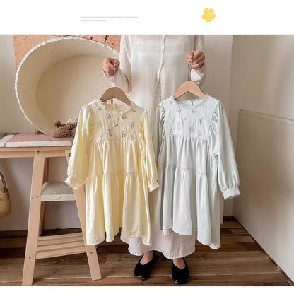 Design Autumn Girls Flowers Embroidery Pattern Long Sleeves French Style Lace Trim Ruffle Neck Dress, MyKids-USA®, Baby & Toddler Dresses, MyKids-USA -  -  -  -  -  -  - 