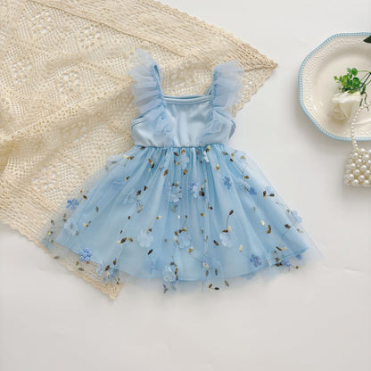 Summer Hot Selling Kids Girls Cute Blue Sleeveless Floral Tulle Dress, MyKids-USA®, Baby & Toddler Dresses, MyKids-USA -  -  -  -  -  -  - 