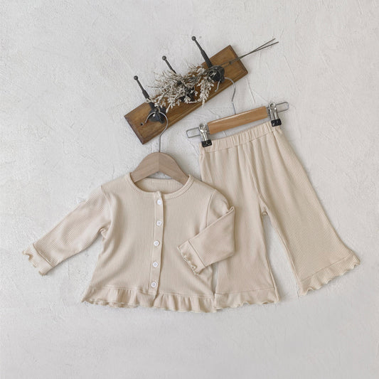 MyKids-USA® Baby Kids Girls Long Sleeves Solid Color Shirt and Flared Pants Clothing Set