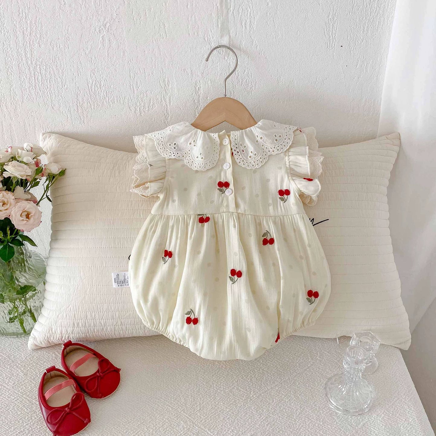 Summer Arrival Baby Girls Cute Fly Sleeves Cherry Embroidered Onesies, MyKids-USA®, Baby One-Pieces, MyKids-USA -  -  -  -  -  -  - 