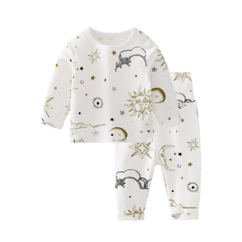 New Arrival Baby Sun Moon Star Graphic Long Sleeve Bottoming Shirt & Trousers Clothing Sets