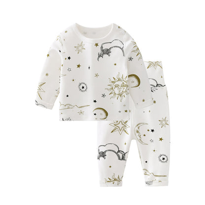 New Arrival Baby Sun Moon Star Graphic Long Sleeve Bottoming Shirt & Trousers Clothing Sets