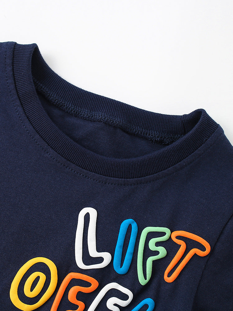Summer Boys’ Cartoon and Letters Pattern T-shirt
