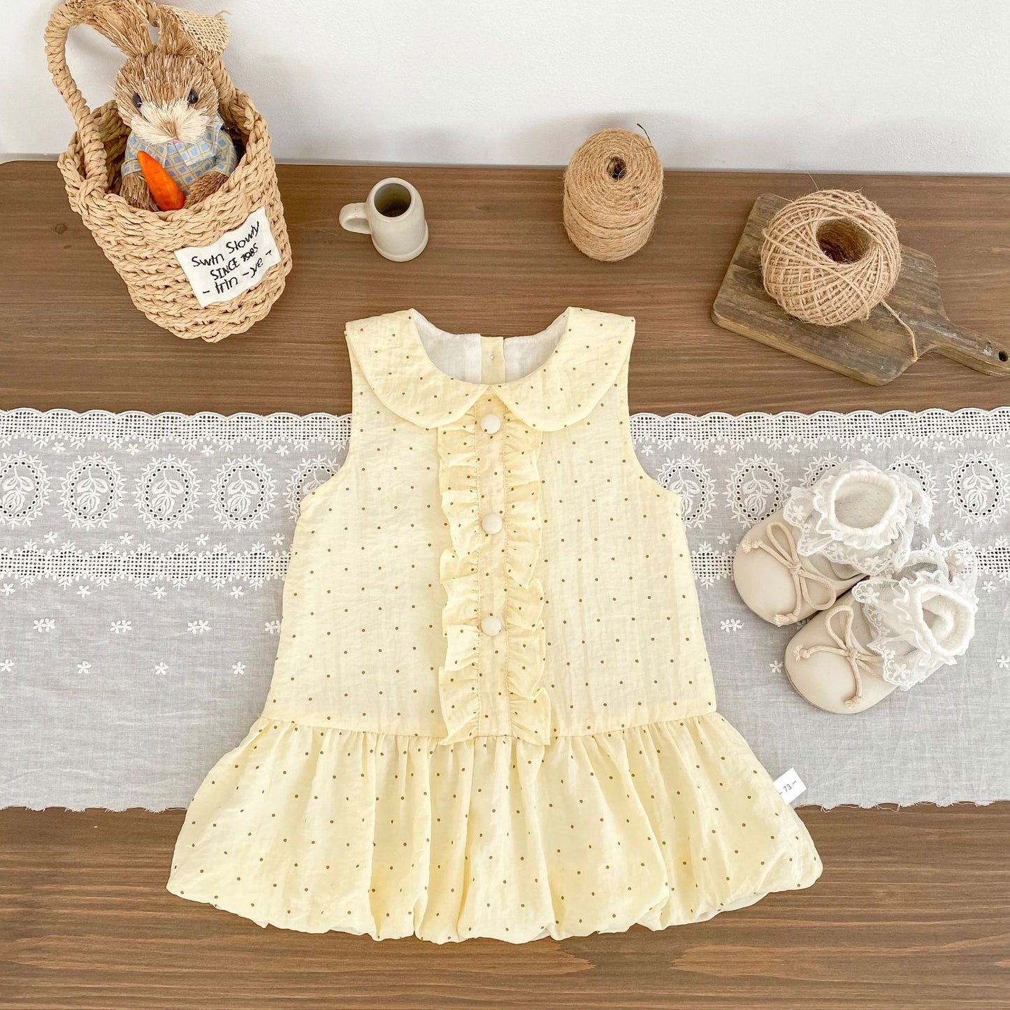 Summer Arrival Baby Girls Sleeveless Dots Pattern Dress, MyKids-USA®, Baby & Children's Dresses, MyKids-USA - Size/Age - 73 (6-9M) - Color - Yellow -  -  - TR2605011722-A.