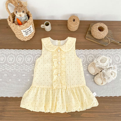 Summer Arrival Baby Girls Sleeveless Dots Pattern Dress, MyKids-USA®, Baby & Children's Dresses, MyKids-USA - Size/Age - 73 (6-9M) - Color - Yellow -  -  - TR2605011722-A.