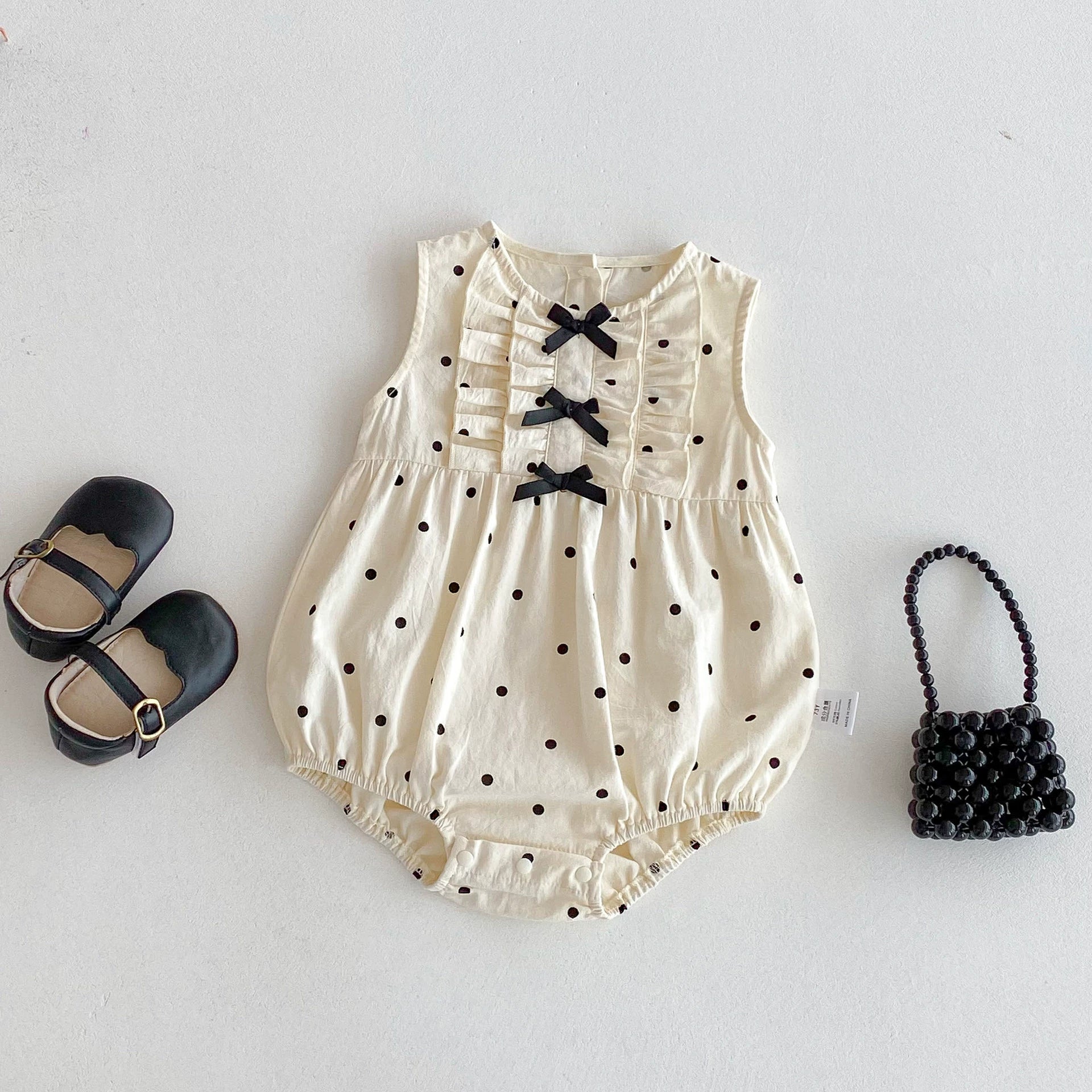 Summer Arrival Baby Girls Sleeveless Butterfly-bows Decorated Onesies with Dots Pattern, MyKids-USA®, Baby One-Pieces, MyKids-USA -  -  -  -  -  -  - 