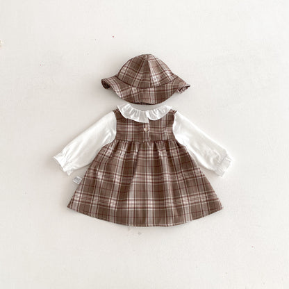 Autumn and Spring Baby Kids Girls Long Sleeves Plaid Onesies Dress and Hat Clothing Set, MyKids-USA®, Baby & Toddler Dresses, MyKids-USA -  -  -  -  -  -  - .