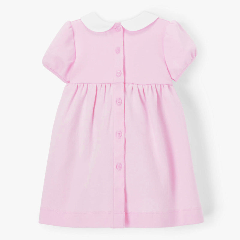 European And American Style Girls’ Summer Dress: New Arrival Knitted Short Sleeve Dress With Turn-Down Peter Pan Collar