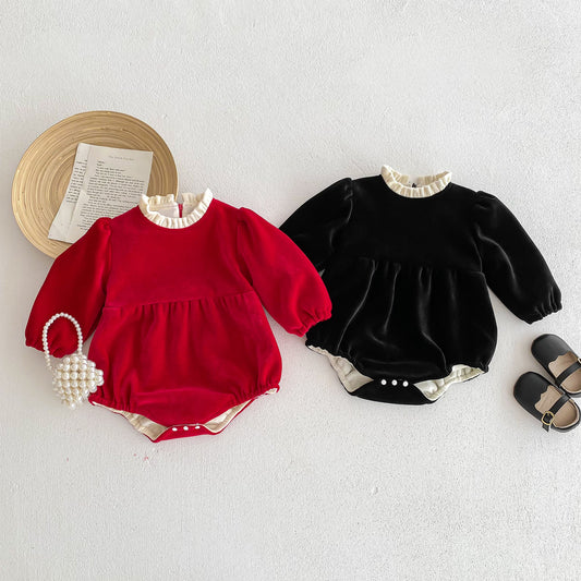 Newborn Baby Girls Ruffle Crew Neck Long Sleeves Solid Color Back Zipper Onesie, MyKids-USA®, Baby One-Pieces, MyKids-USA -  -  -  -  -  -  - 