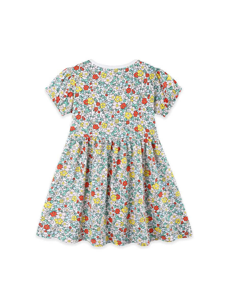 Summer Hot Selling Cute Floral Pattern Short Sleeves Dress for Stylish Girls