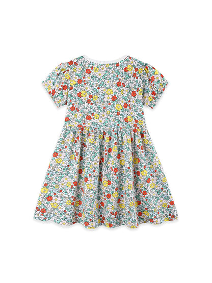 Summer Hot Selling Cute Floral Pattern Short Sleeves Dress for Stylish Girls