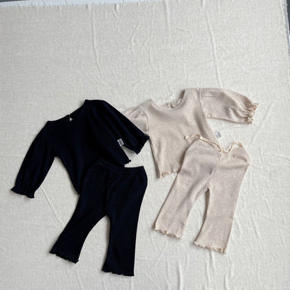 MyKids-USA® Spring and Autumn Baby Kids Girls Long Sleeves Plain Top and Flared Pants Clothing Set