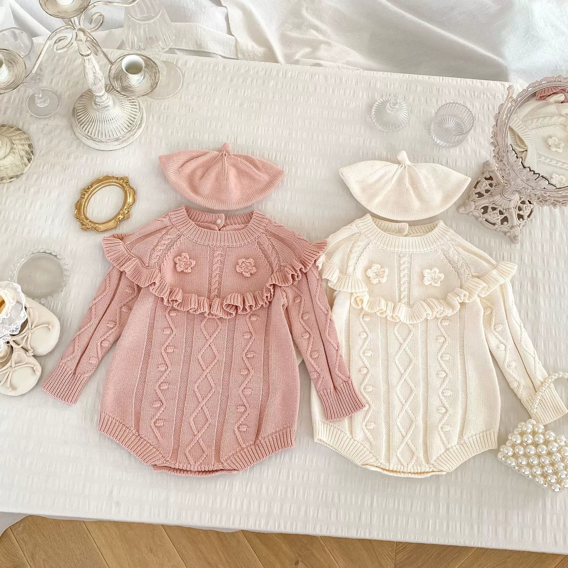 Autumn Arrival Baby Girls Knitted Long Sleeves Geometric Jacquard Pattern Onesies, MyKids-USA®, Baby One-Pieces, MyKids-USA -  -  -  -  -  -  - 