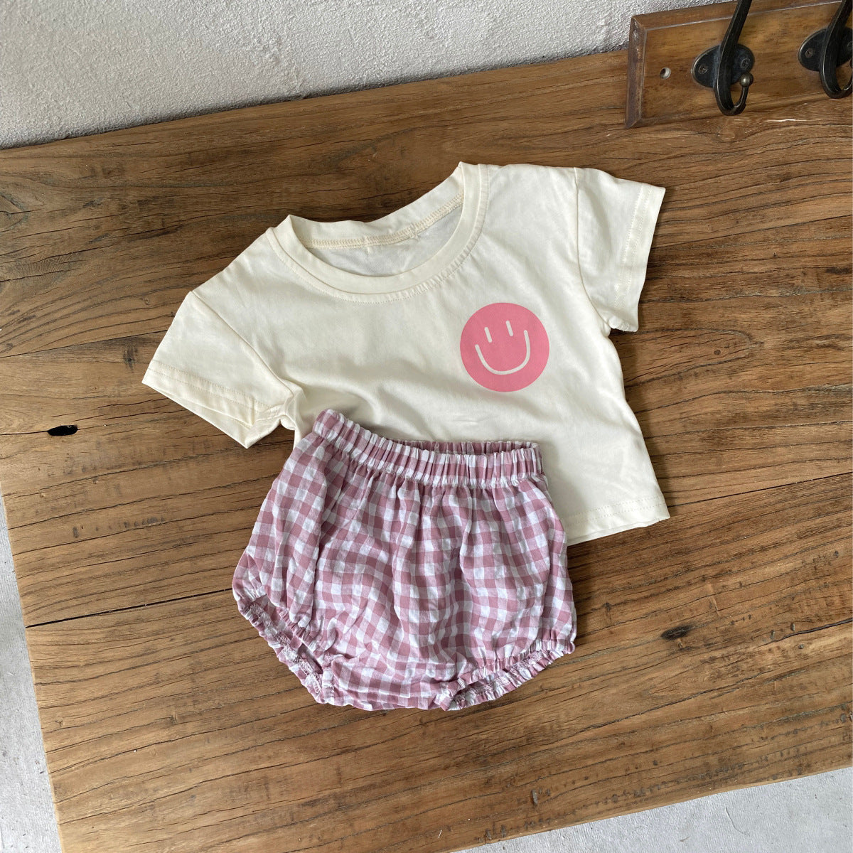 MyKids-USA® Arrival Summer Baby Short Sleeves Cartoon T-shirt and Plaid Bloomers Clothing Set