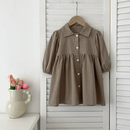 Arrival Autumn Baby Kids Girls Long Sleeves Solid Color Single Breasted Turn-down Collar Dress, MyKids-USA®, Baby & Toddler Dresses, MyKids-USA - Size/Age - 90 (12-24M) - Color - Brown -  -  - TR2408311034-A