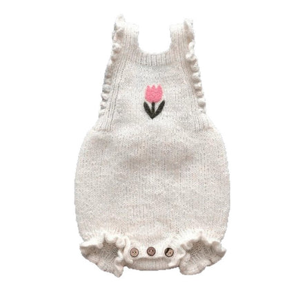 Autumn and Spring Arrival Baby Girls Knitted Sleeveless Flowers Pattern Bodysuit, MyKids-USA®, Bodysuits, MyKids-USA - Size/Age - 66 (3-6M) - Color - Beige -  -  - TR2601142251-A.