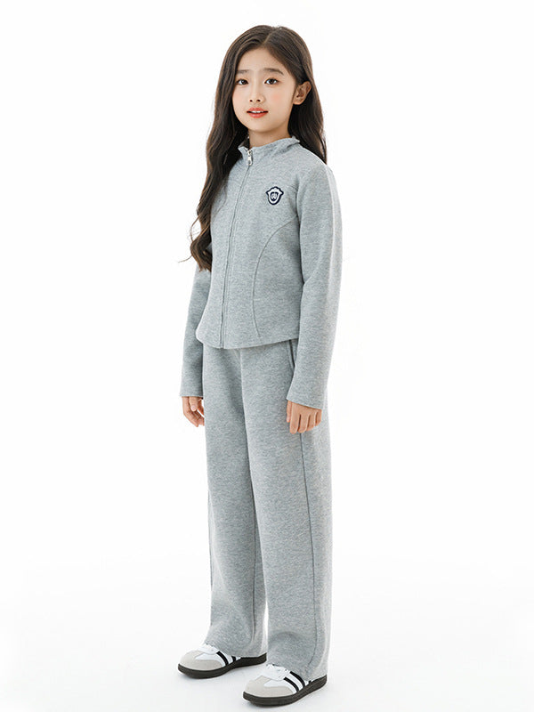 Arrival Autumn Kids Girls Long Sleeves Preppy Pattern Coat and Plain Pants Clothing Set