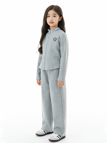 Arrival Autumn Kids Girls Long Sleeves Preppy Pattern Coat and Plain Pants Clothing Set