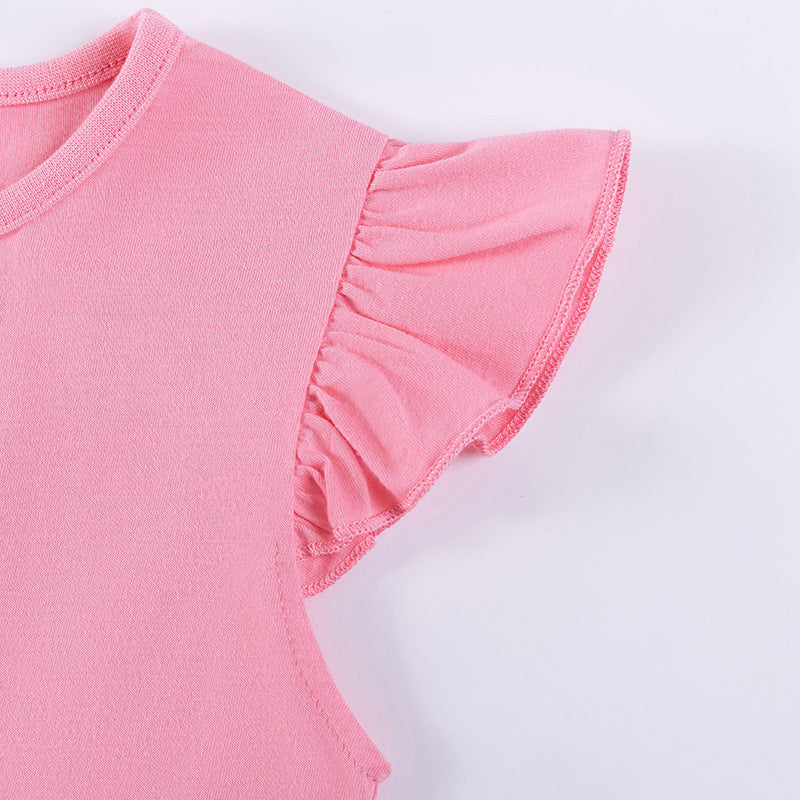 Summer Arrival Animals Cartoon and Flowers Pattern Fly Sleeves Dress for Stylish Girls