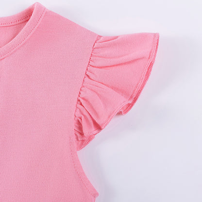 Summer Arrival Animals Cartoon and Flowers Pattern Fly Sleeves Dress for Stylish Girls