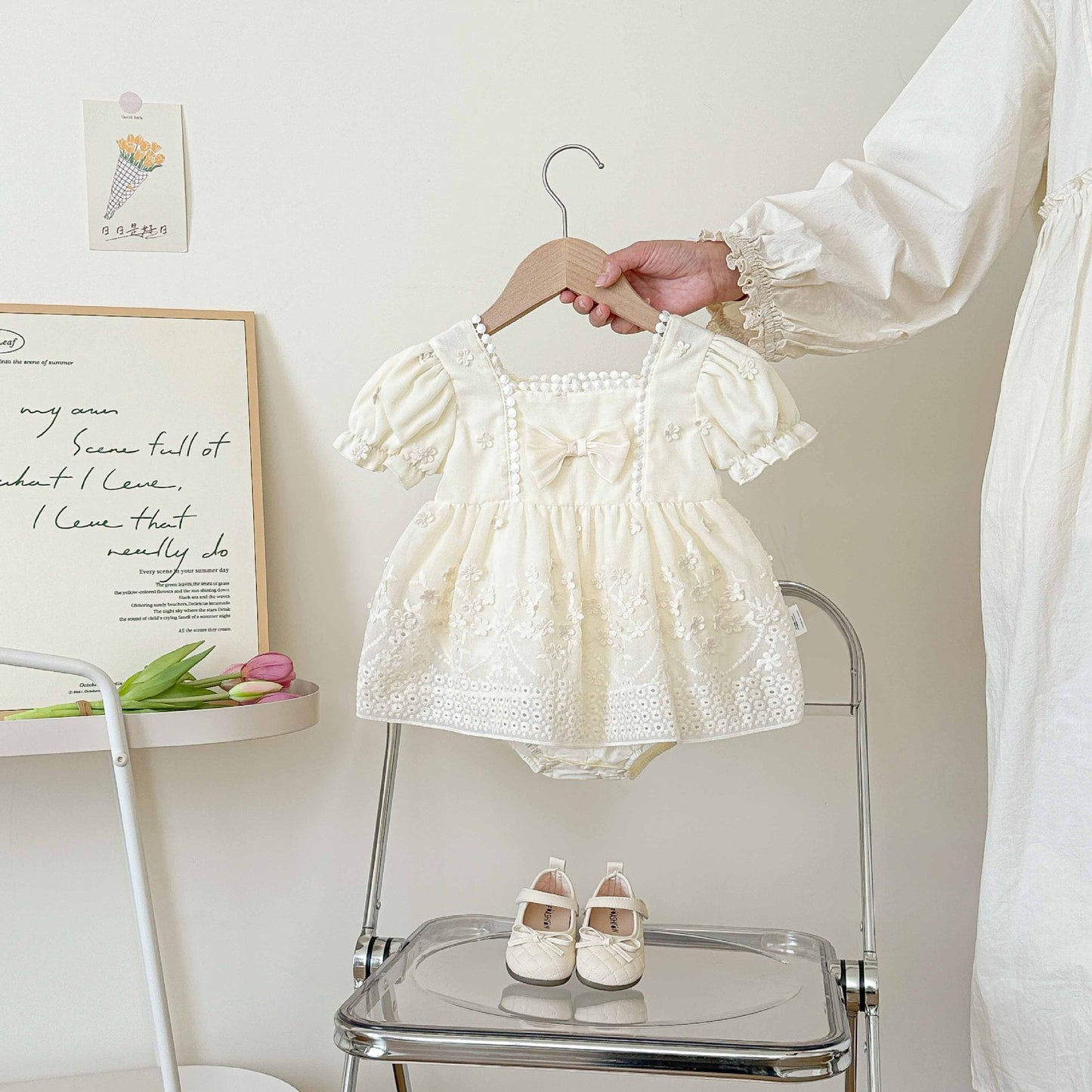 Summer Arrival Baby Girls Cute Short Sleeves Flowers Pattern Decorated Onesies, MyKids-USA®, Baby One-Pieces, MyKids-USA - Size/Age - 66 (3-6M) - Color - Apricot -  -  - TR2505291607-A