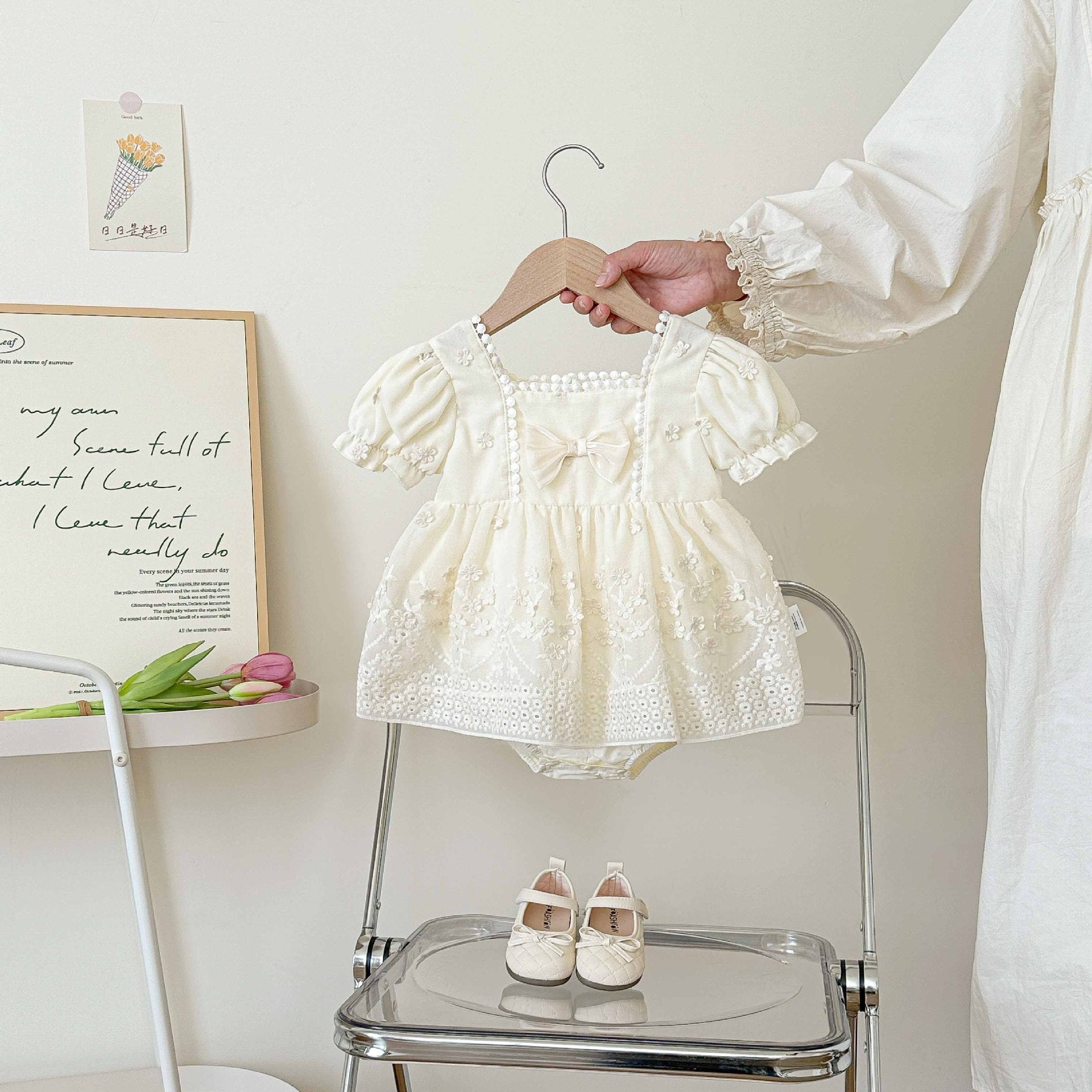 Summer Arrival Baby Girls Cute Short Sleeves Flowers Pattern Decorated Onesies, MyKids-USA®, Baby One-Pieces, MyKids-USA - Size/Age - 66 (3-6M) - Color - Apricot -  -  - TR2505291607-A