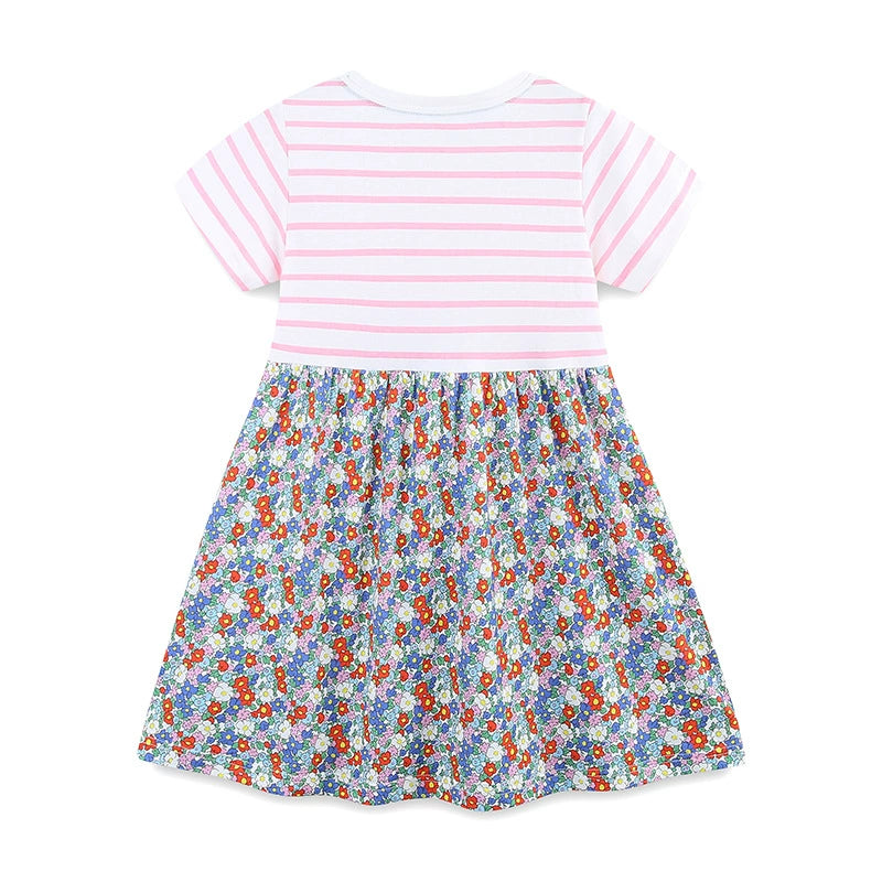 Summer Arrival Striped and Flowers Pattern Short Sleeves Color Patchwork Dress for Stylish Girls, MyKids-USA®, Baby & Toddler Dresses, MyKids-USA -  -  -  -  -  -  - 