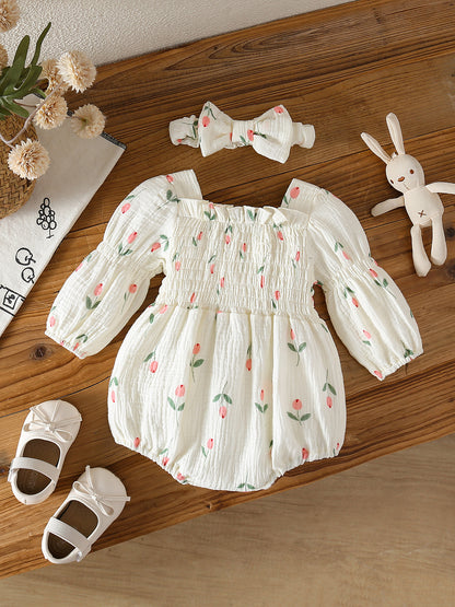 MyKids-USA® Autumn Design Baby Girls Flowers Pattern Long Sleeves Bodysuit