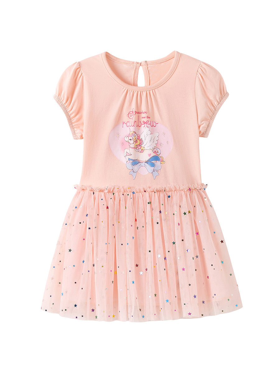 Summer Arrival Cartoon and Stars Pattern Short Sleeves Crew Neck Dress for Stylish Girls, MyKids-USA®, Baby & Children's Dresses, MyKids-USA -  -  -  -  -  -  - .