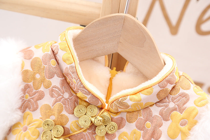 Autumn and Winter Arrival Baby Girls Fleece Sleeveless Floral Warm Dress, MyKids-USA®, Baby & Toddler Dresses, MyKids-USA -  -  -  -  -  -  - 