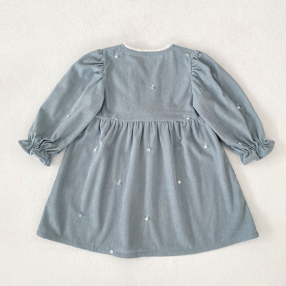 MyKids-USA® Autumn Flowers Embroidered Baby Kids Girls Princess Long Sleeves Dress