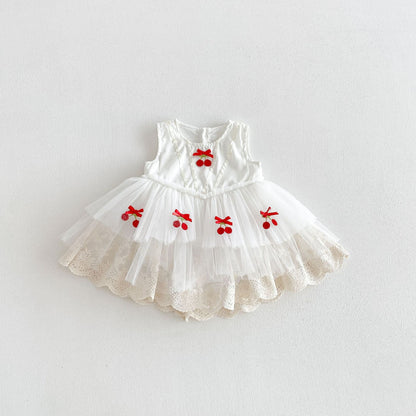 Summer Arrival Baby Girls Sleeveless Cherry Pattern Bodysuit Dress