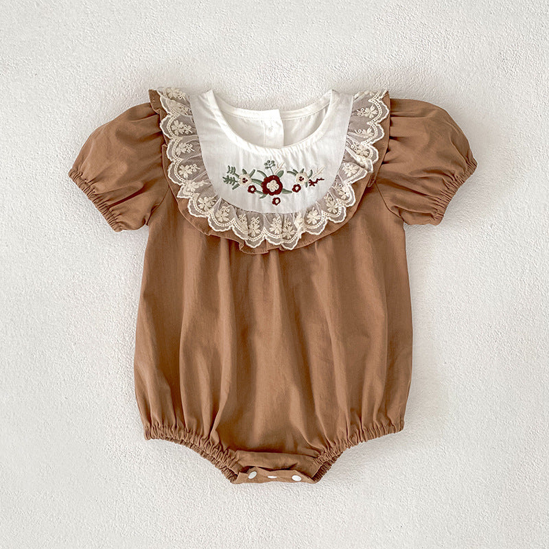 Summer Girls Flowers Pattern Embroidered Lace Trim Onesies and Dress – Princess Sister Matching Set, MyKids-USA®, Baby & Children's One-Pieces, MyKids-USA - Size/Age - 66 (3-6M) - Color - Coffee -  -  - TR2604192317-B.