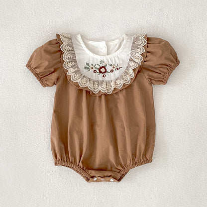 Summer Girls Flowers Pattern Embroidered Lace Trim Onesies and Dress – Princess Sister Matching Set, MyKids-USA®, Baby & Children's One-Pieces, MyKids-USA - Size/Age - 66 (3-6M) - Color - Coffee -  -  - TR2604192317-B.