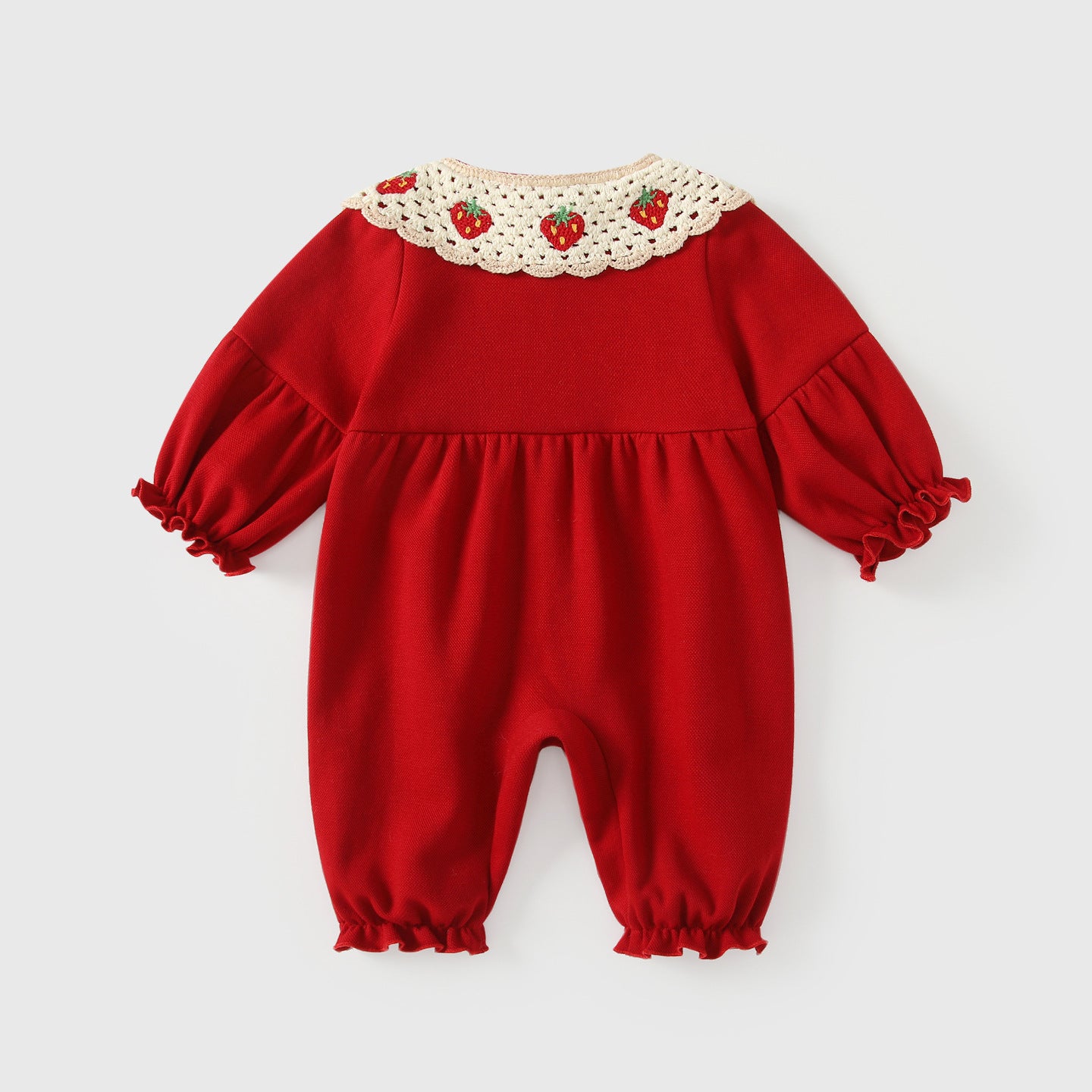 Arrival Spring Baby Girls Red Single Breasted Long Sleeves Rompers with Strawberry Pattern Collar, MyKids-USA®, Baby One-Pieces, MyKids-USA -  -  -  -  -  -  - .