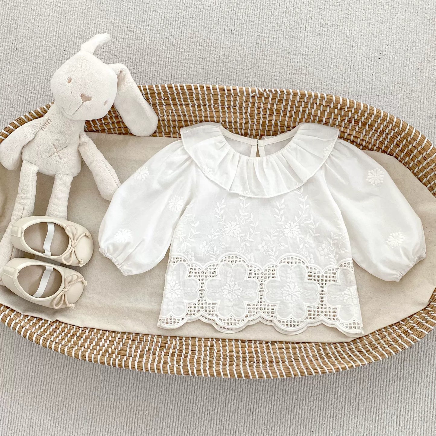 Spring and Autumn Kids Girls Flowers Embroidered Pattern Long Sleeves Hollow-out Top and Denim Pants Clothing Set, MyKids-USA®, Baby & Toddler Outfits, MyKids-USA - Size/Age - 73 (6-9M) - Color - Beige -  -  - TR2508242233-A