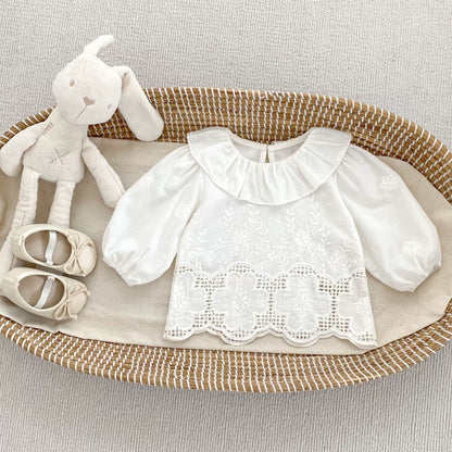 Spring and Autumn Kids Girls Flowers Embroidered Pattern Long Sleeves Hollow-out Top and Denim Pants Clothing Set, MyKids-USA®, Baby & Toddler Outfits, MyKids-USA - Size/Age - 73 (6-9M) - Color - Beige -  -  - TR2508242233-A